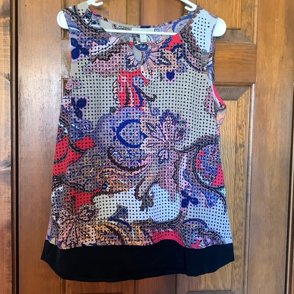 Dana Buchman Sleeveless Blouse, black shell with mesh overlay sheath. Size L - Picture 1 of 8